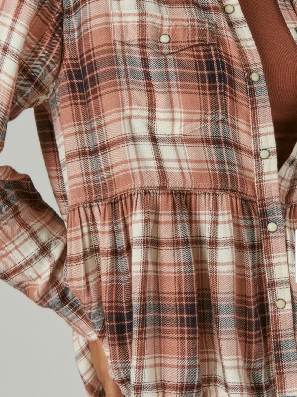 Lucky brand women’s Plaid Western Babydoll Shirt size XL NWT AA-18 - Picture 4 of 6